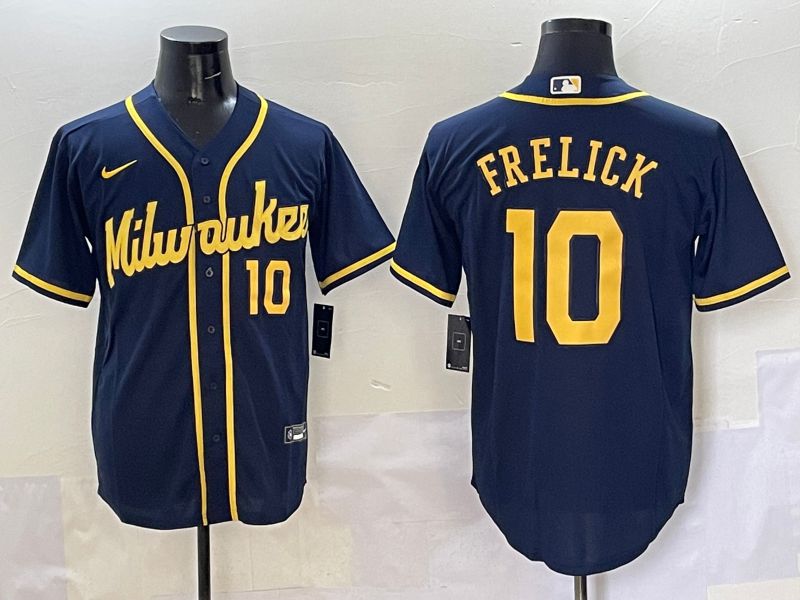 Men Milwaukee Brewers #10 Frelick Dark Blue Game 2025 Nike MLB Jersey style 4